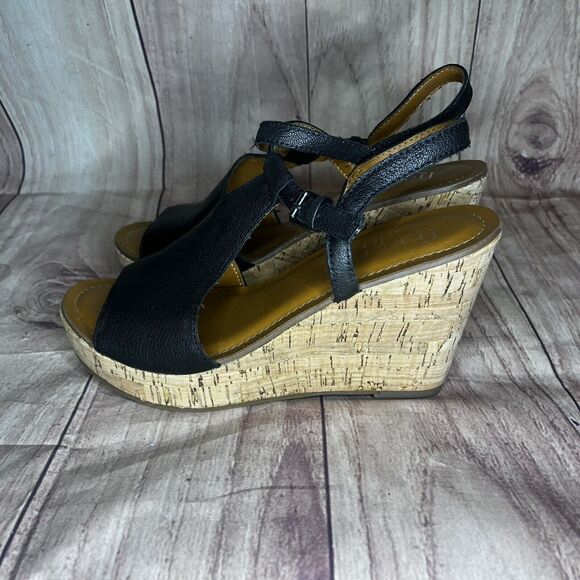 Franco Sarto Shantelle Women’s Wedge Sandals Black Leather Cork Size 8 - Picture 2 of 7